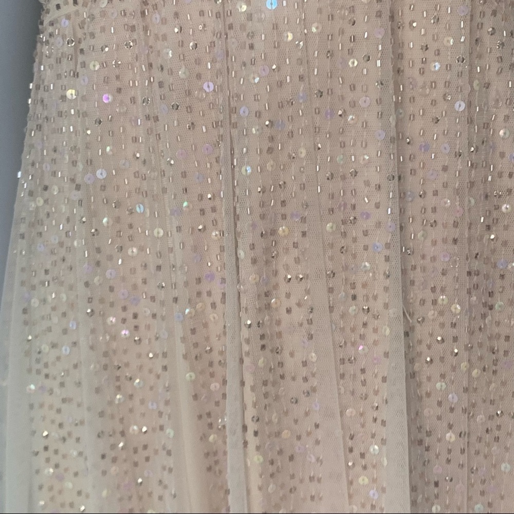 BCBGMAXAZRIA Sequin Embellished Nude Blush Sleeveless Midi Dress - Picture 6 of 16